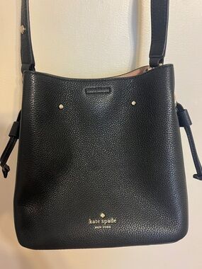 kate spade Black Pebbled Leather Bucket Shoulder Bag with Gold Logo
